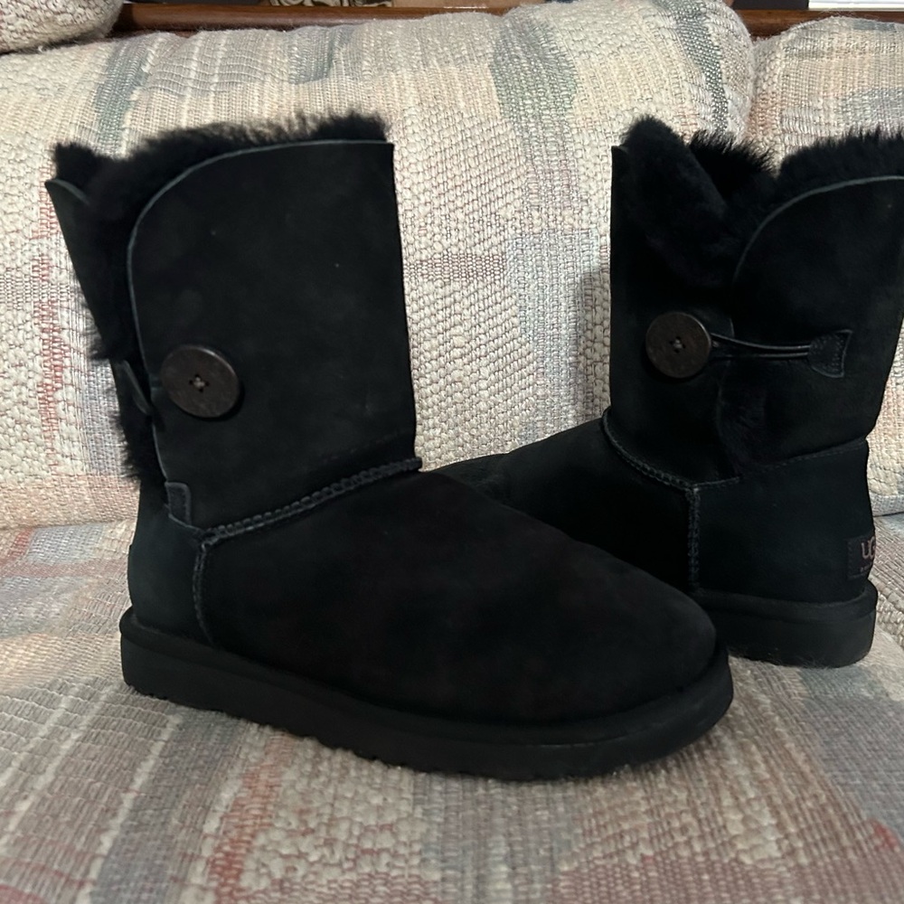 UGG Black Suede Bailey Button II Boots - Picture 2 of 12